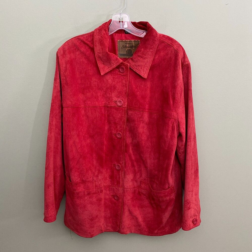 St Johns Bay Suede Jacket Womens Petite Medium Red Shacket Washable